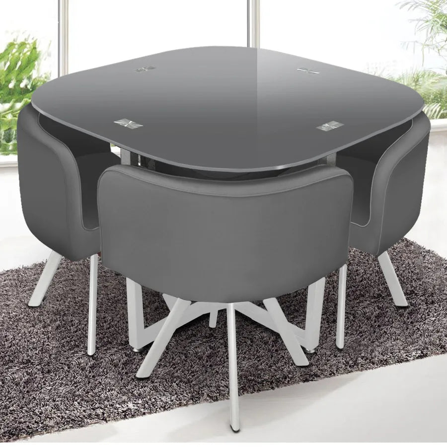 Ensemble Table de repas avec 4 chaises Design MALAGA Gris