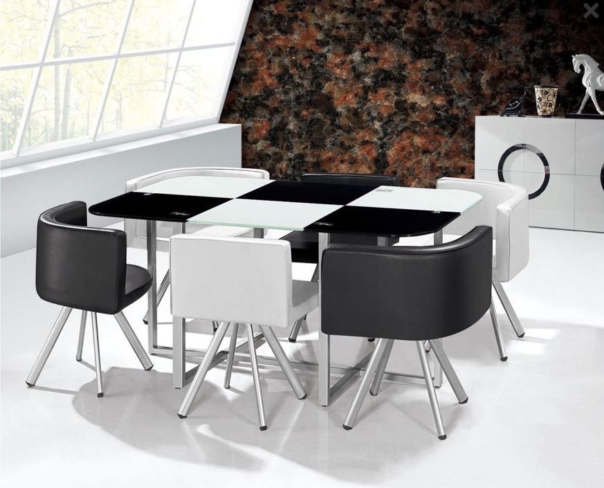 Ensemble Table de repas avec 6 chaises Design MADRID Noir & Blanc