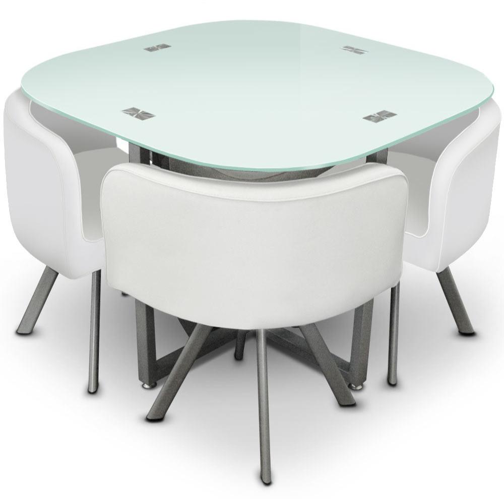 Ensemble Table de repas avec 4 chaises Design MALAGA Blanc