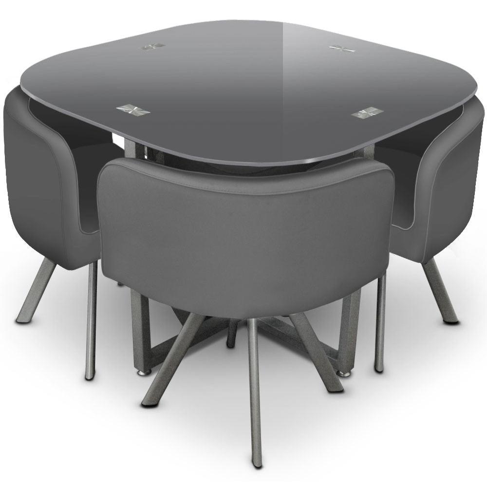 Ensemble Table de repas avec 4 chaises Design MALAGA Gris
