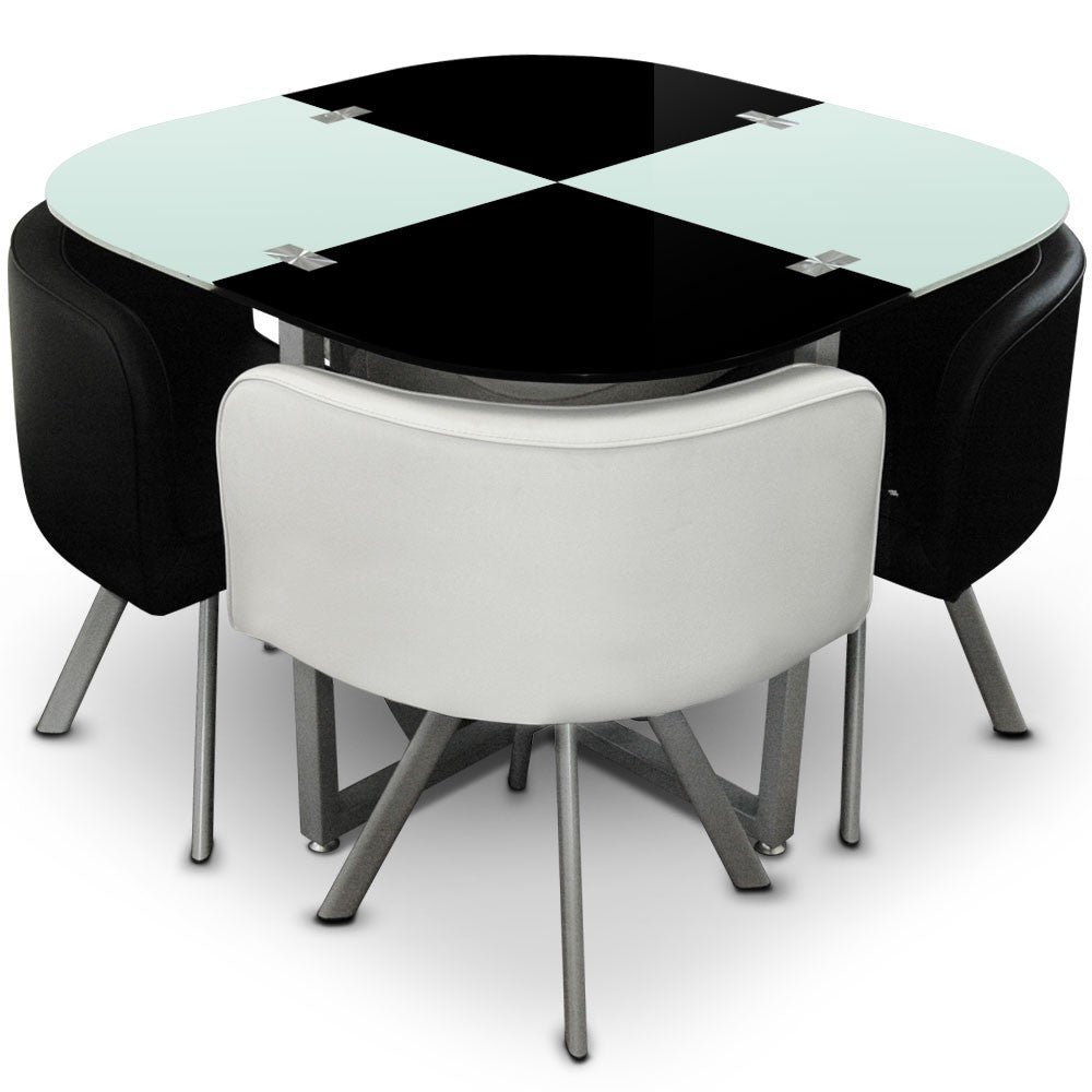 Ensemble Table de repas avec 4 chaises Design MALAGA Noir & Blanc