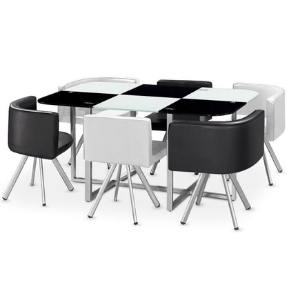 Ensemble Table de repas avec 6 chaises Design MADRID Noir & Blanc